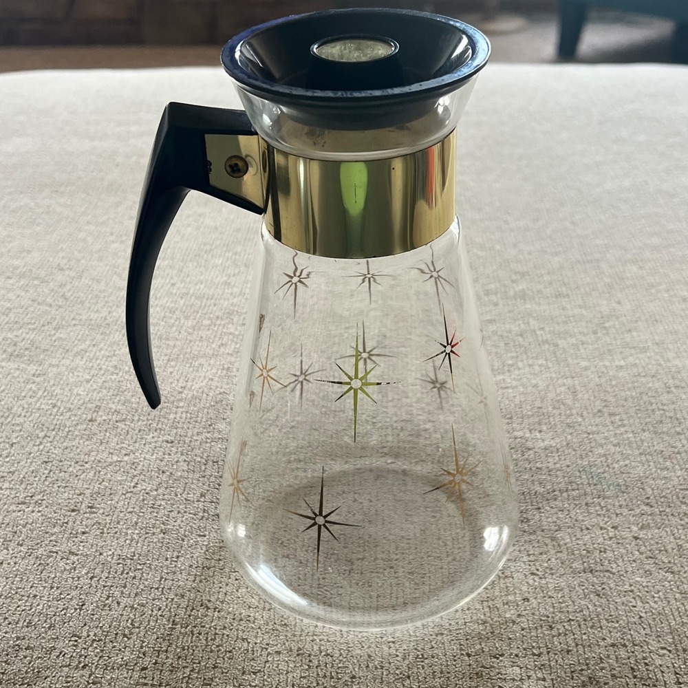 Vintage Corning Glass Coffee Carafe 6 Cup Starburst Atomic Mid Century Modern